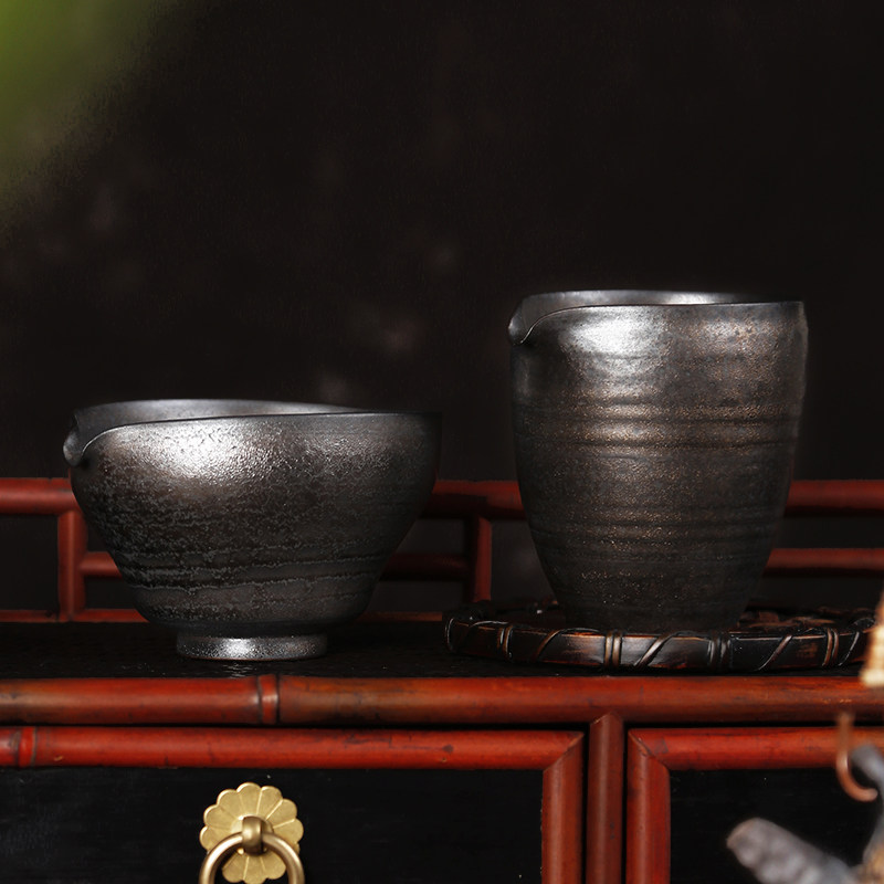粗陶公道杯分茶器陶瓷茶海公杯手工日式功夫茶具茶漏配件套装杯子