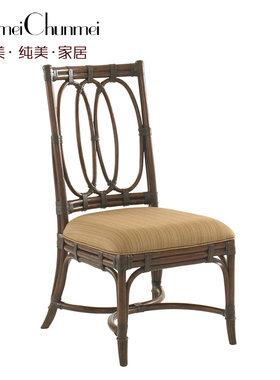 美式实木休闲餐椅北欧咖啡厅布艺椅扶手恰谈桌椅桃花心实木饭椅