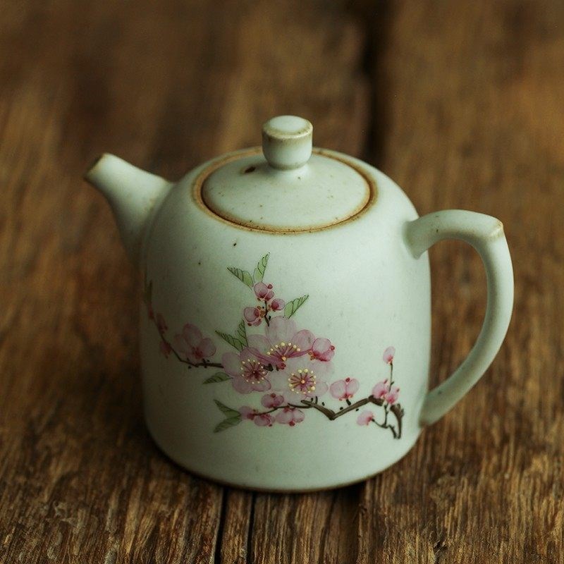 景德镇陶瓷全手工手绘功夫茶具小茶壶 日式水点桃花粗陶泡茶壶