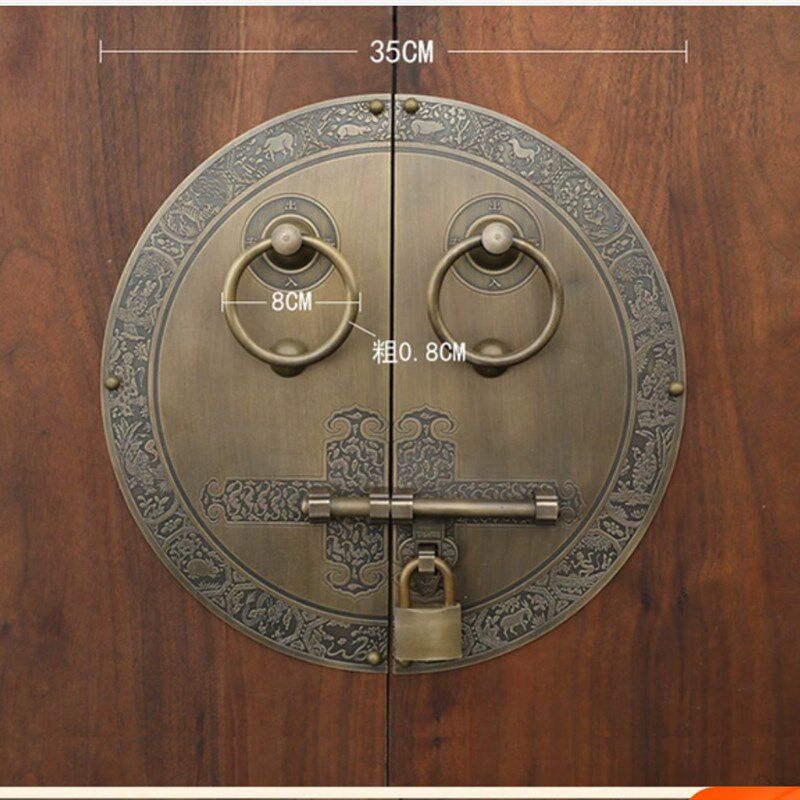仿古中式大门纯铜拉手老式圆形虎头门栓插销别墅门锁扣