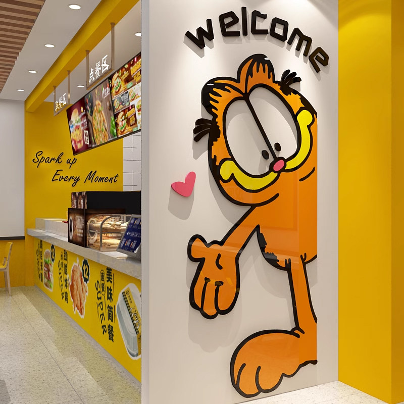 网红汉堡店墙面装饰炸鸡小吃馆创意背景玻璃门贴纸壁画门口吸引人