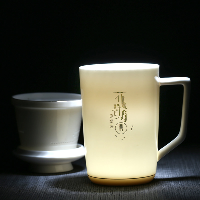 陶瓷过滤杯茶水分离泡茶杯办公杯创意家用带盖水杯景德镇瓷器杯子