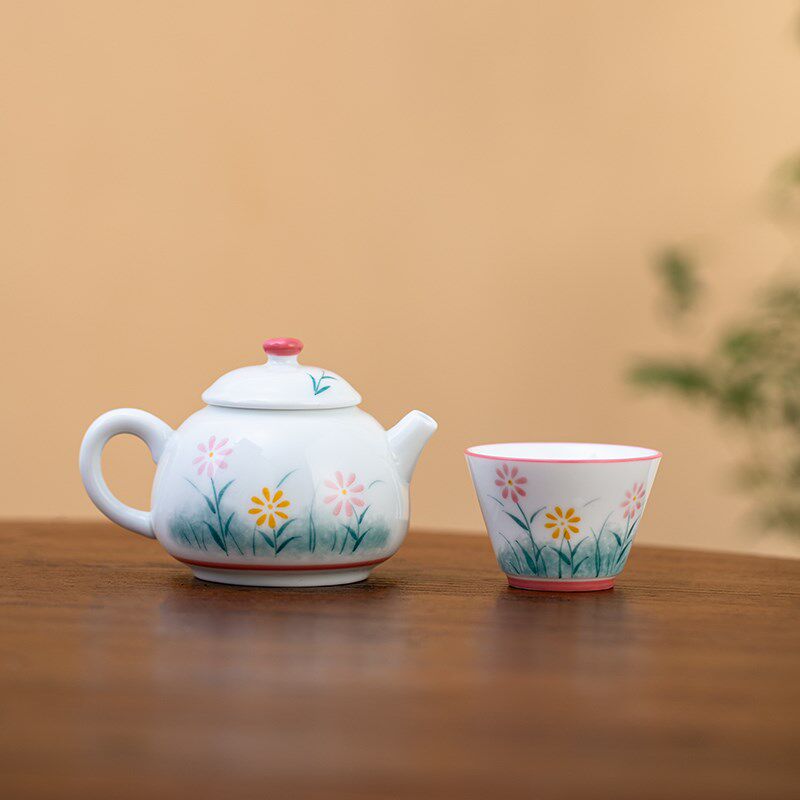 小茶壶泡茶家用陶瓷手绘单壶女一人用一壶一杯便携式茶壶旅行套装