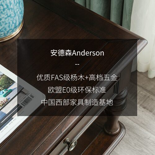 全实木美式乡村小方几复古简约方形茶几欧式带抽屉边几角几咖啡桌