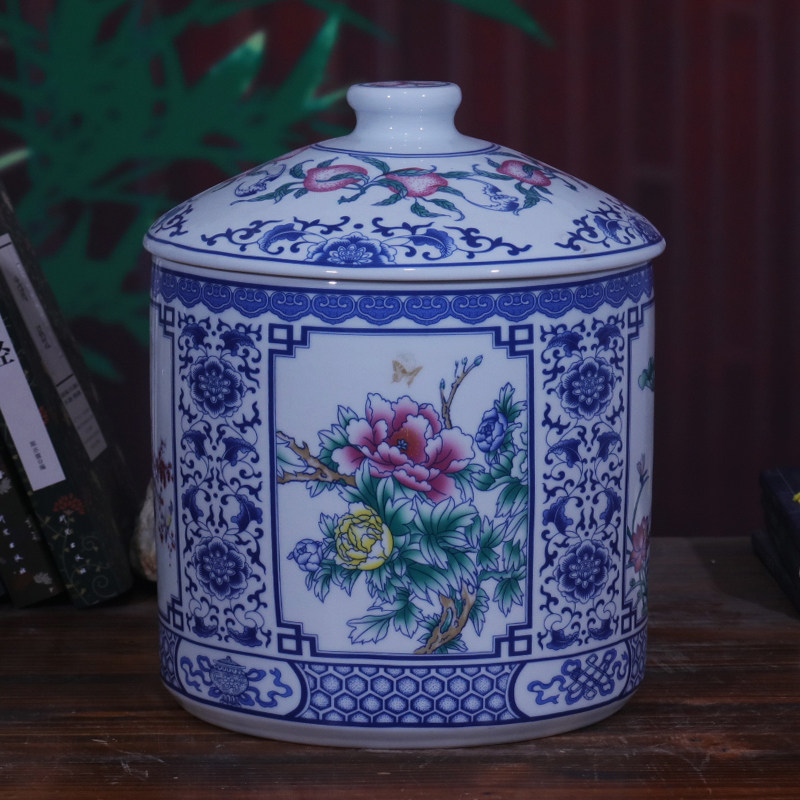 景德镇陶瓷米缸10斤20斤米桶大号茶水缸家用带盖子茶叶饼罐密封储