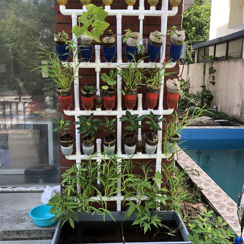 5层30孔水培潮汐种植机鱼菜共生设备虹吸原理植物墙花可定制尺寸