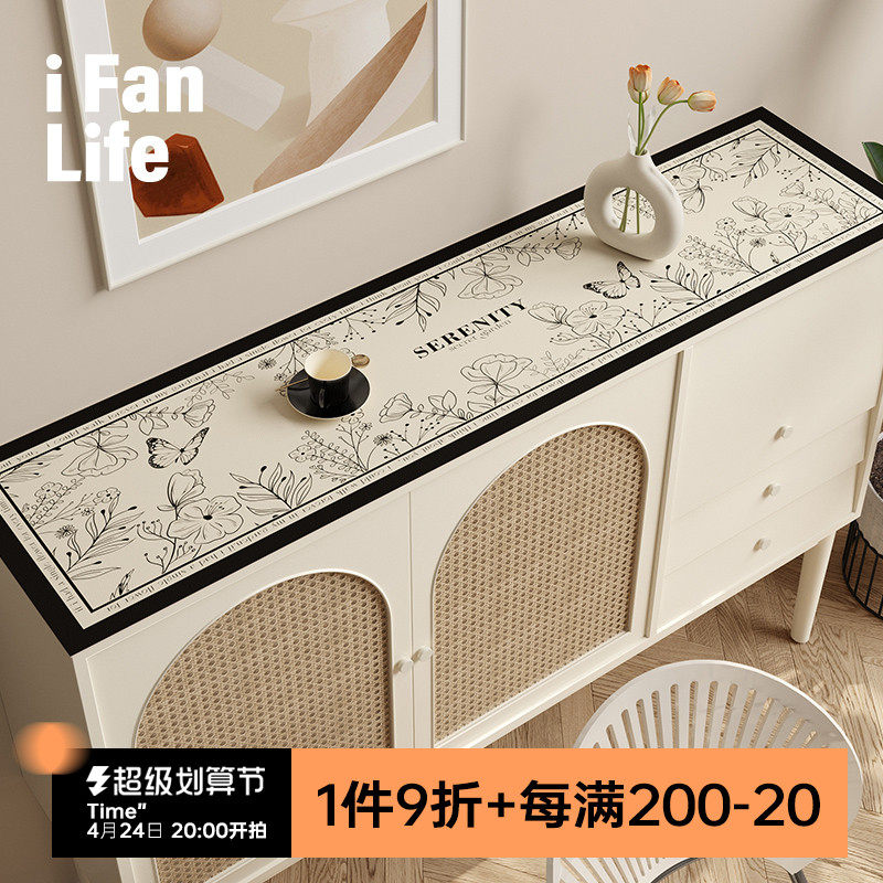 范店黑白印象皮革餐边柜垫桌垫桌布轻奢高级感柜垫可裁剪防水防油
