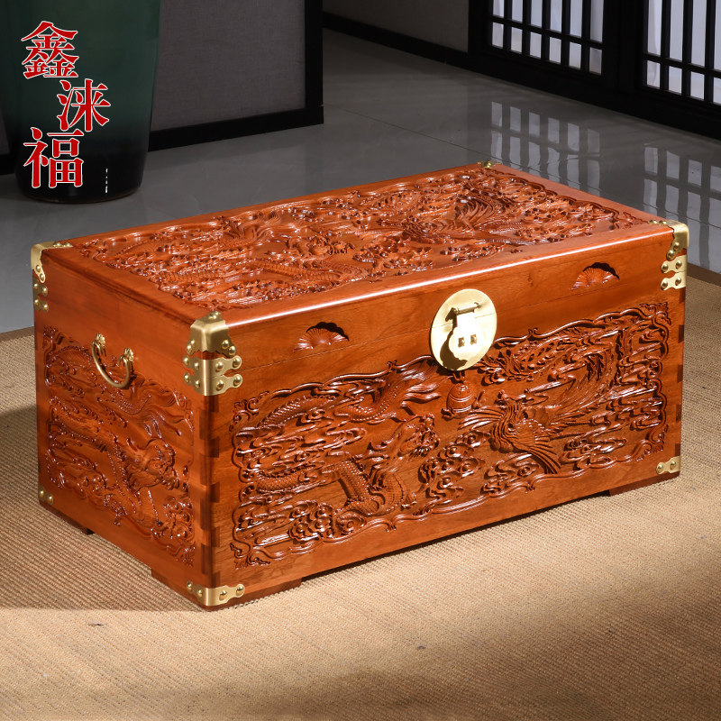 香樟木箱子婚嫁箱龙凤陪嫁全樟木字画箱木箱储物箱实木衣箱
