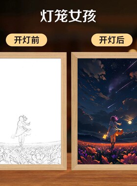 猫咪温馨气氛灯光画小夜灯画办公桌摆台画生日礼物来图定制网红画