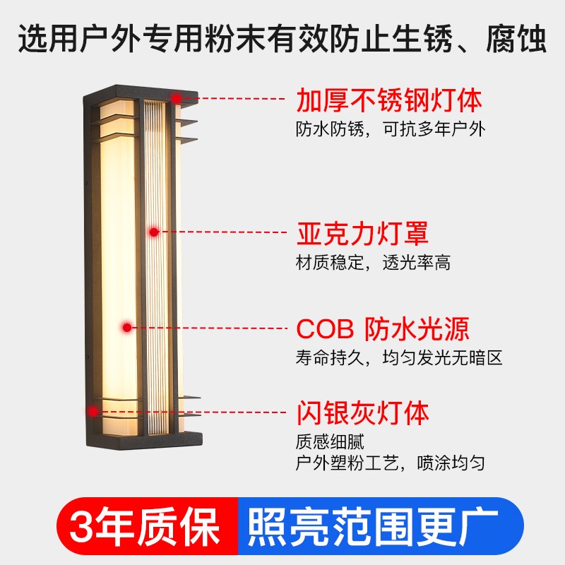 简约大门口别墅柱子庭院花园围墙防水防锈不锈钢户外壁灯照明灯