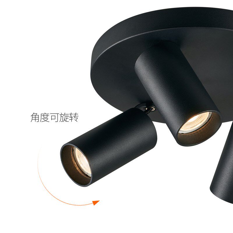 三头射灯圆形筒灯led吸顶家用客厅玄关过道明装cob射灯多头桶洞灯