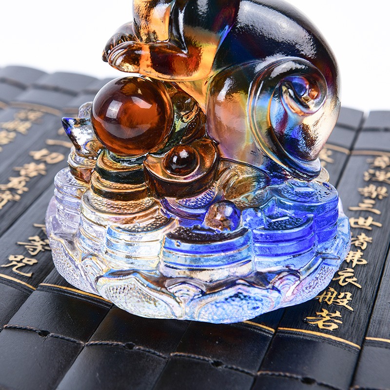 高档琉璃招财鼠摆件 元宝十二生肖家居装饰品水晶摆件新年礼品