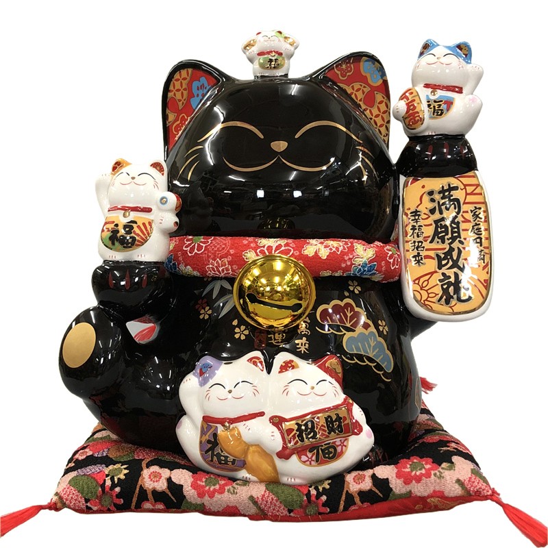 金石工坊12寸黑色招财猫大号满愿成就黑猫存钱罐开业礼品家居摆件