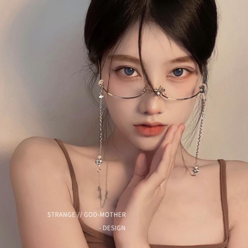 链条眼镜cosplay下半框禁欲风装饰网红无边框二次元御姐女jk软妹