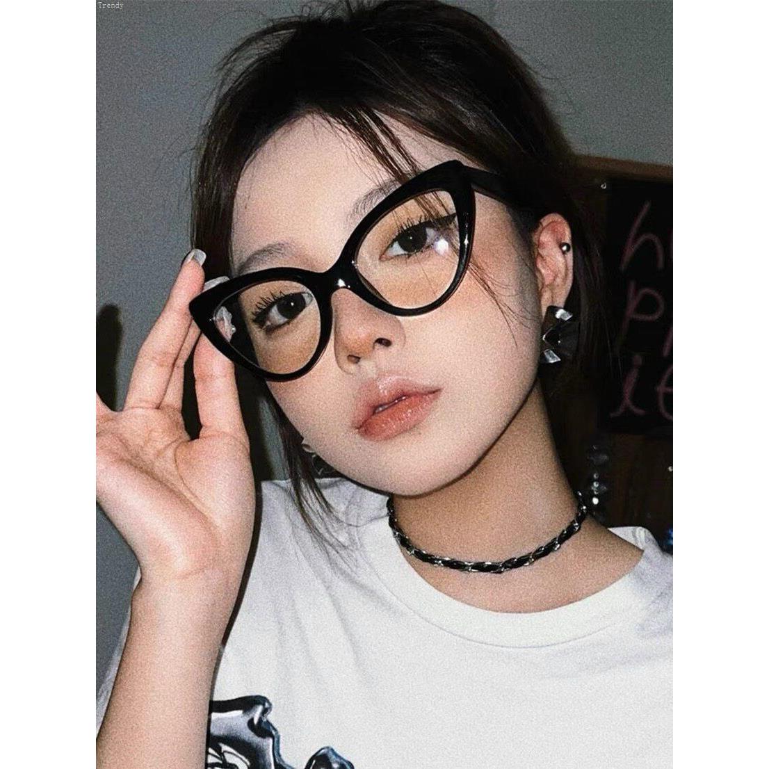 猫眼黑框素颜神器眼镜可配度数近视圆脸平光镜复古辣妹拽姐三角形