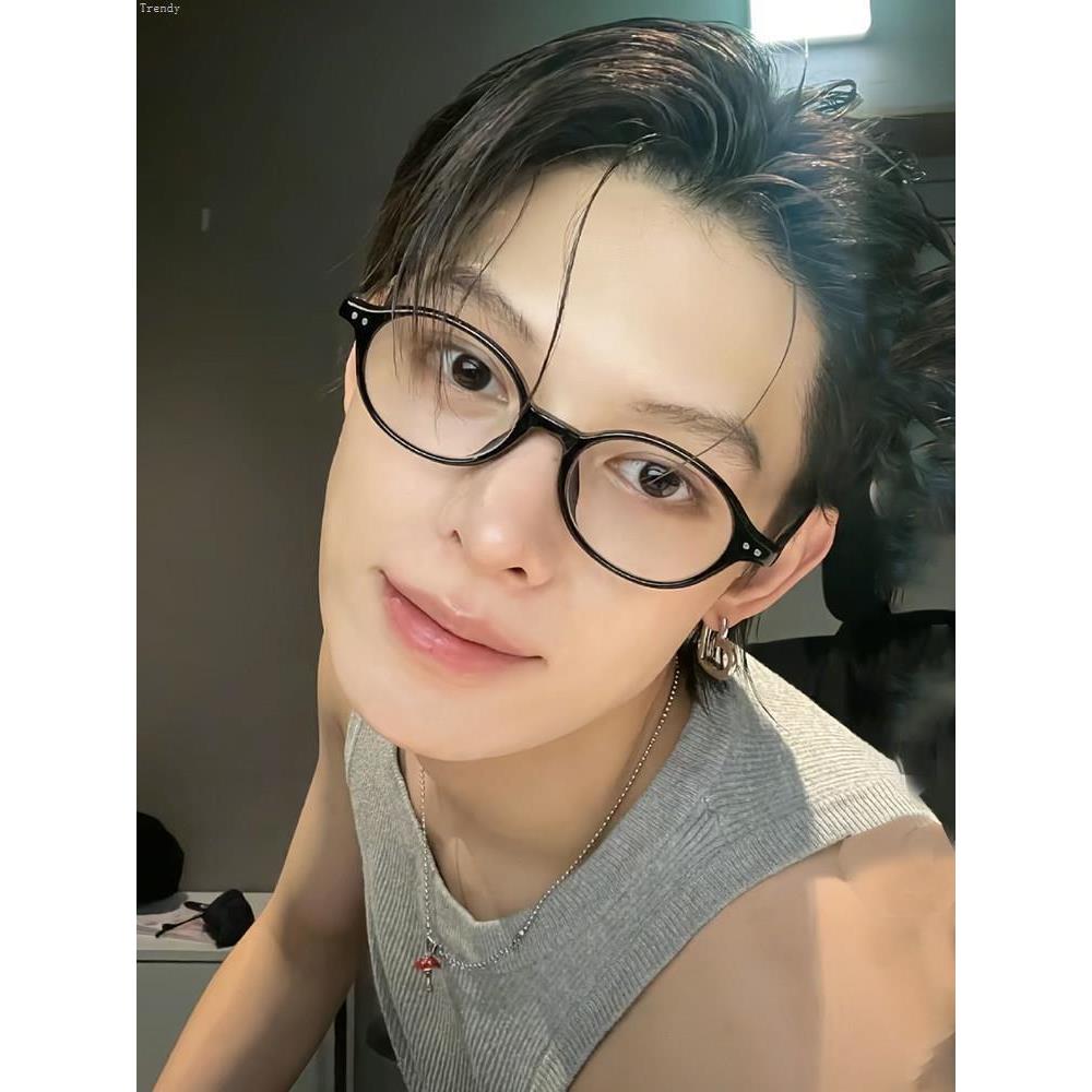赵雨凡同款眼镜男高级感痞帅黑框防蓝光米钉椭圆形眼镜框可配近视
