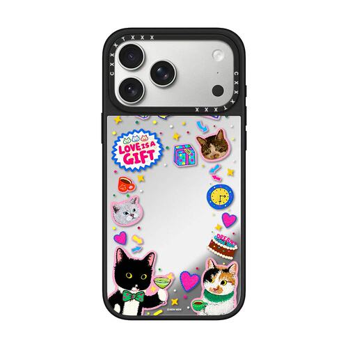 小众亚文化拼贴小黑猫18pro适用iPhone17ProMax苹果16PM手机壳可爱卡通甜酷15Pro磁吸Magsafe镜面14plus防摔
