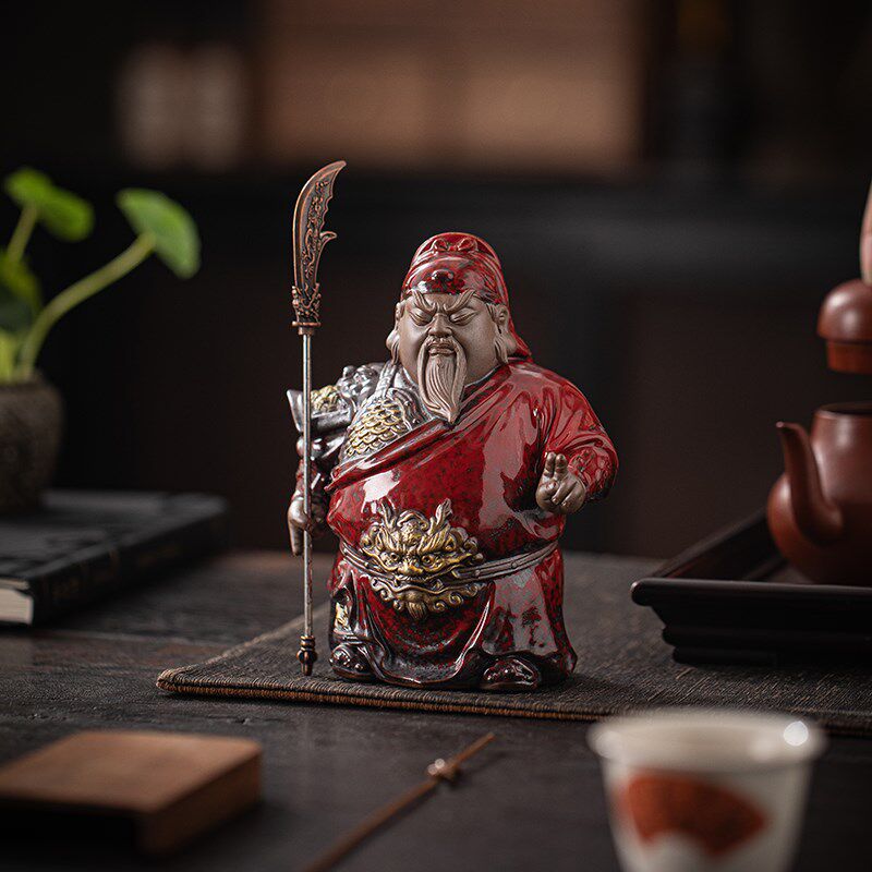 久造新中式文武财神关羽摆件小号陶瓷招财关公装饰工艺品桌面摆设