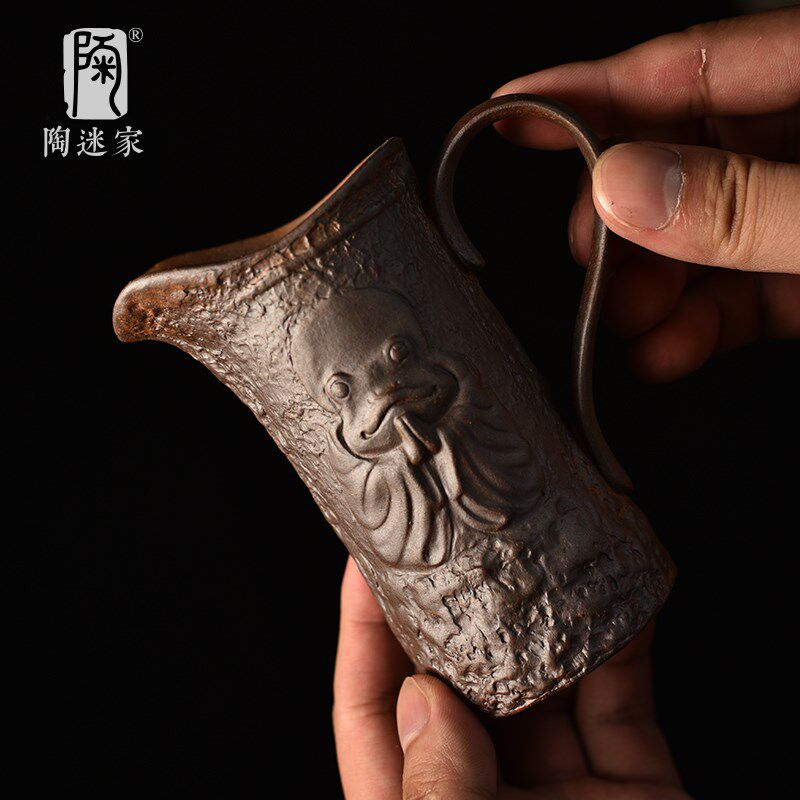 陶迷鎏金釉公道杯原矿粗陶手工茶海祥云中式分茶器浮雕均水杯茶具
