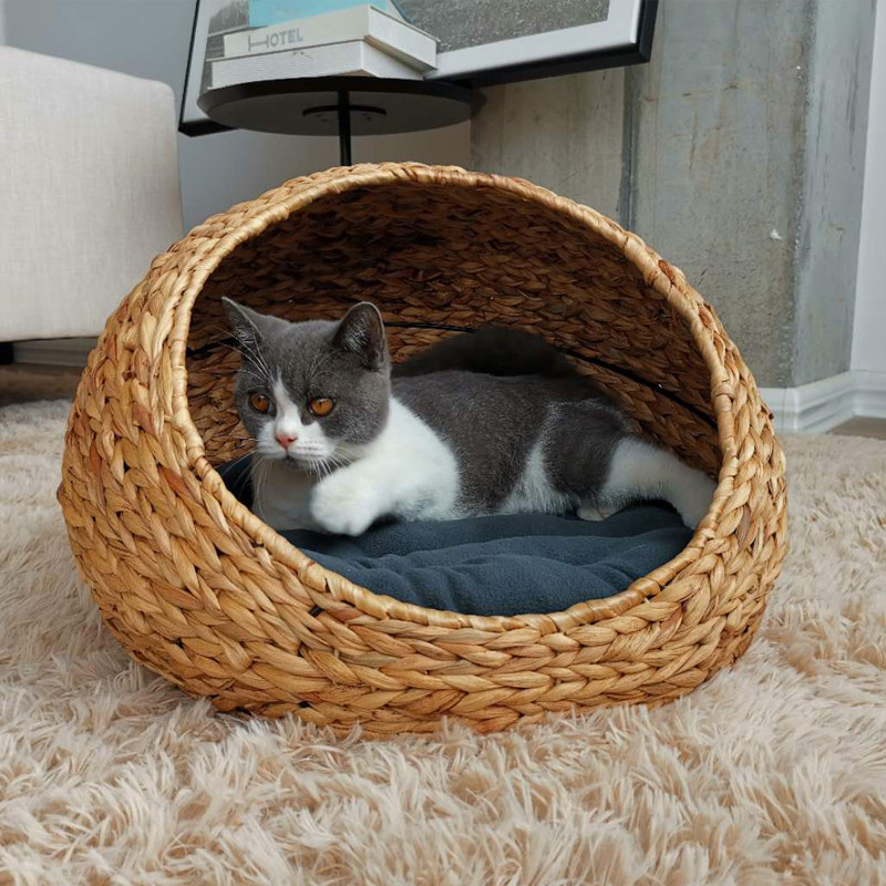 藤编猫窝封闭式四季通用夏季网红编织猫屋床房深度睡眠狗窝可拆洗