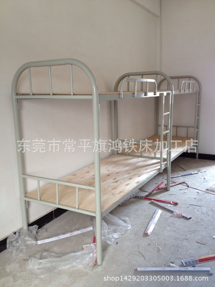 东莞厂家自产自销 员工宿舍方管床 圆管床 单人双层铁床直销