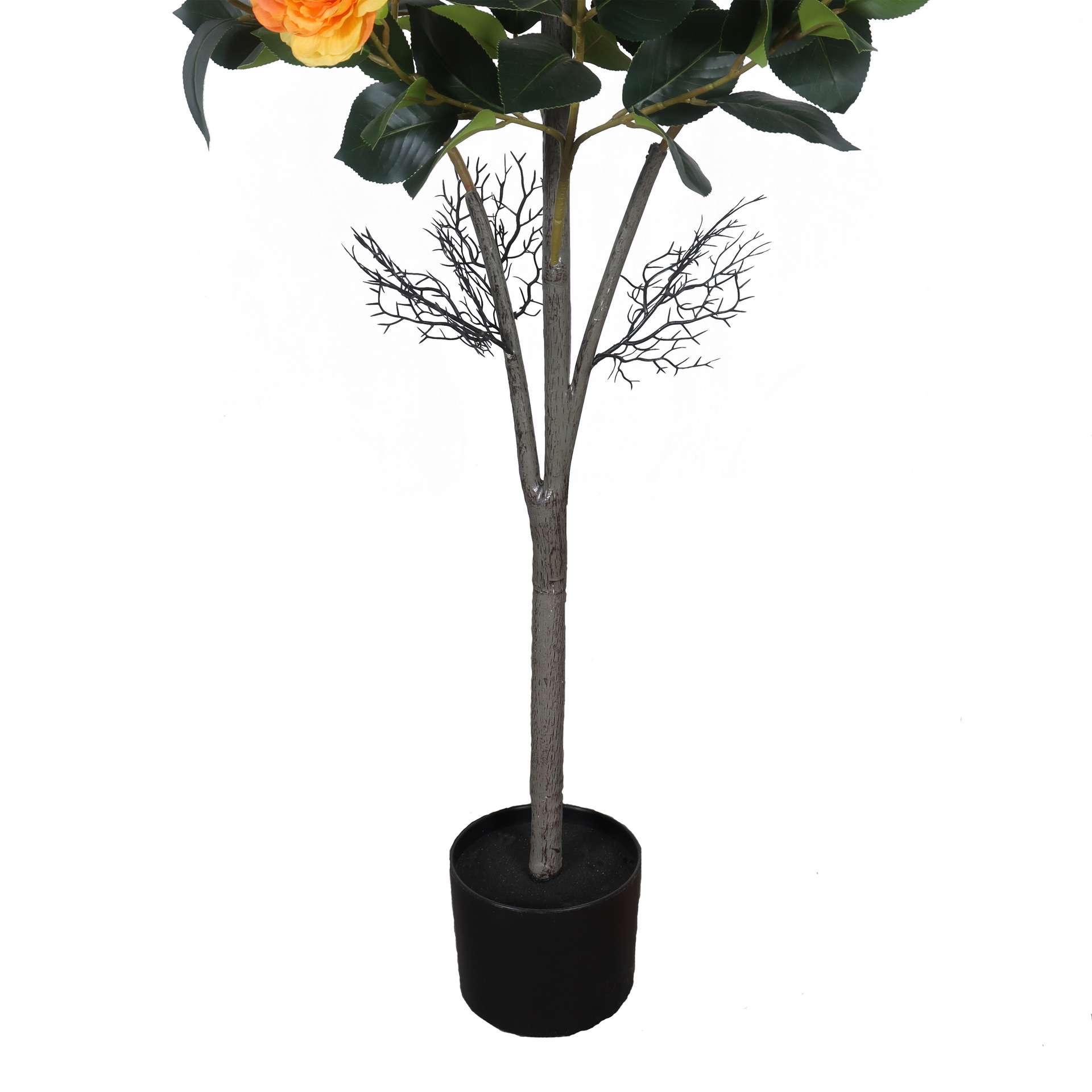 跨境仿真绿植山茶花树室内客厅落地假玫瑰花植物盆栽婚庆装饰摆件