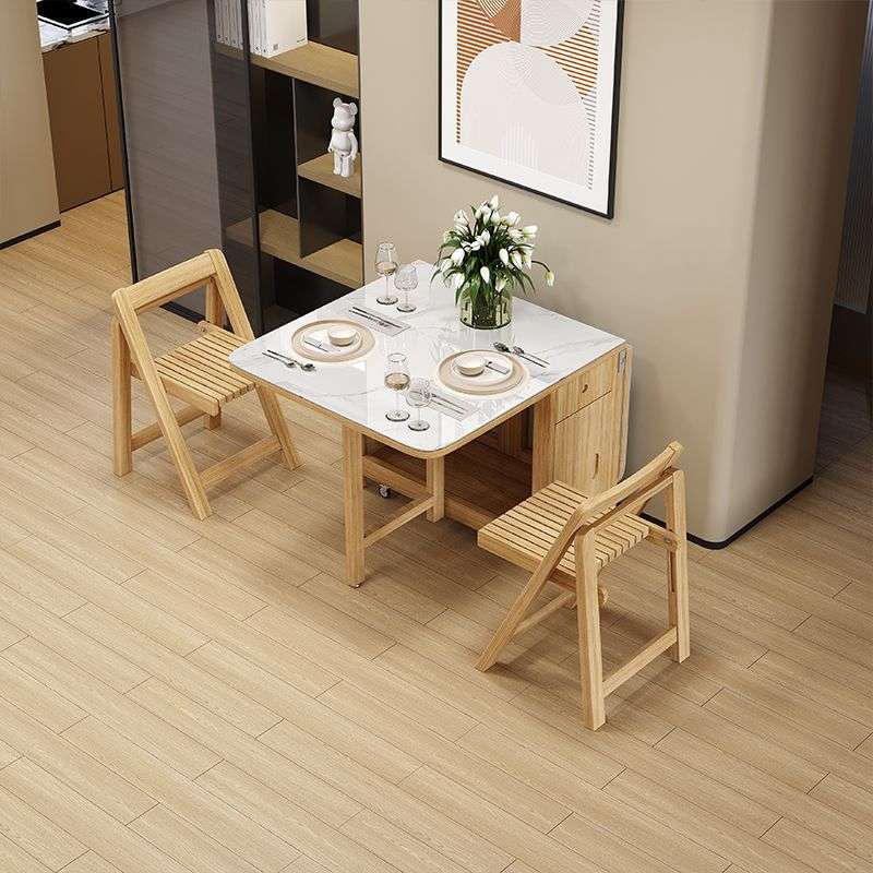 北欧实木餐桌家用小户型可伸缩折叠长方形现代简约吃饭桌椅子组合