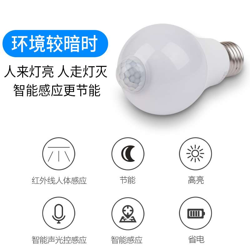 声控led灯 过道楼梯间声光控感应3w人体感应家用走廊楼道灯泡螺口