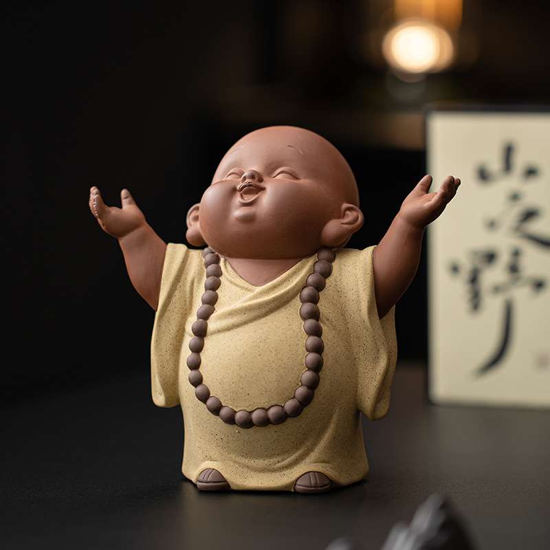紫砂禅意可爱小和尚茶宠摆件家居客厅博古架装饰陶瓷人物摆设