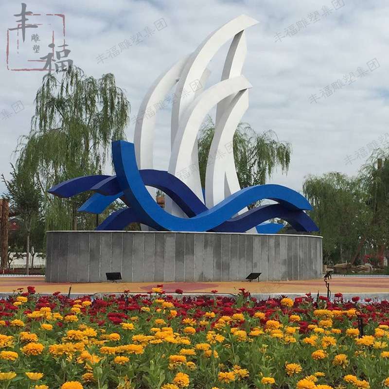 大型抽象不锈钢帆船雕塑 广场景观水景不锈钢船喷泉雕塑金属摆件