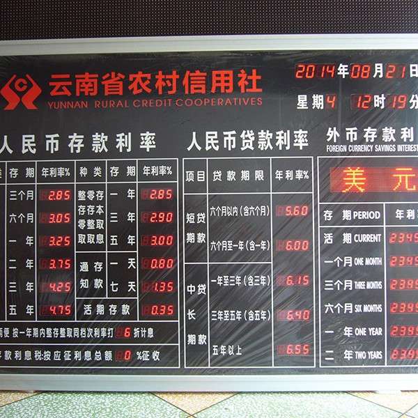 银行利率牌 存款牌 利率屏 电子利率牌 汇效牌