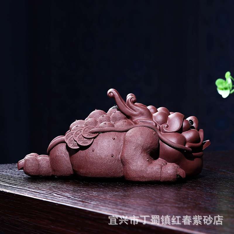 宜兴紫砂茶宠三足金蟾龙蟾摆件手工紫泥雕塑茶具茶桌台工艺品