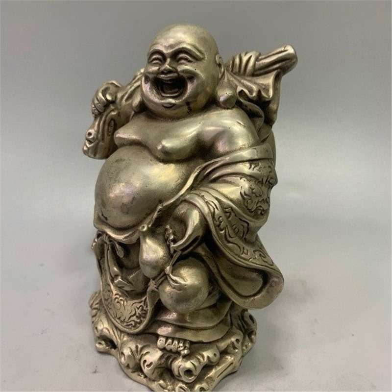 古玩杂项仿古铜器白铜书房居家摆件工艺品象财神手拿珠子