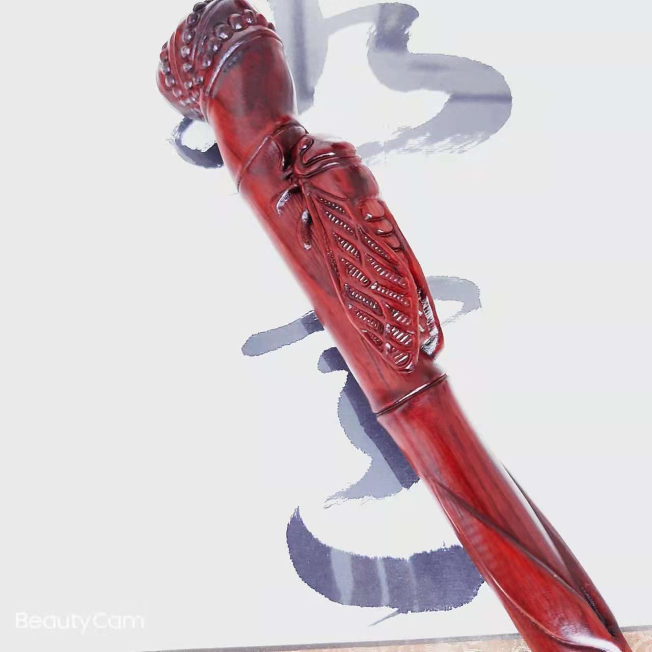 整木一体手杖木雕原色犀牛角紫檀木高油密无漆