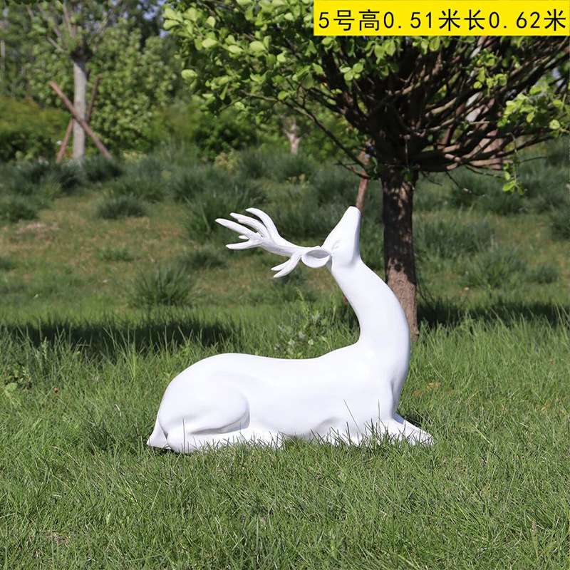 白色小鹿玻璃钢雕塑小区草坪园林公园景观室外花园小区玻璃钢摆件