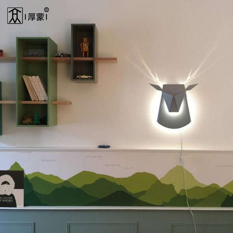 鹿头鹿角壁灯北欧简约创意个性客厅卧室床头过道灯led灯具LED壁灯