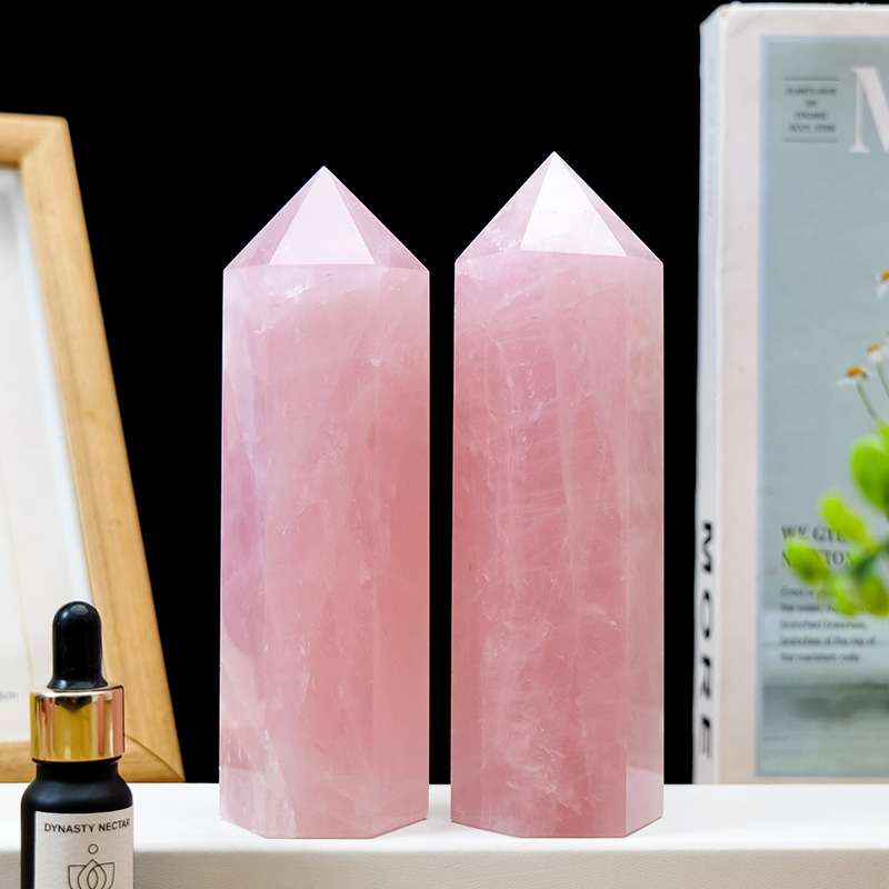 天然水晶粉水晶柱马达加斯加粉水晶单尖柱水晶原石打磨能量柱
