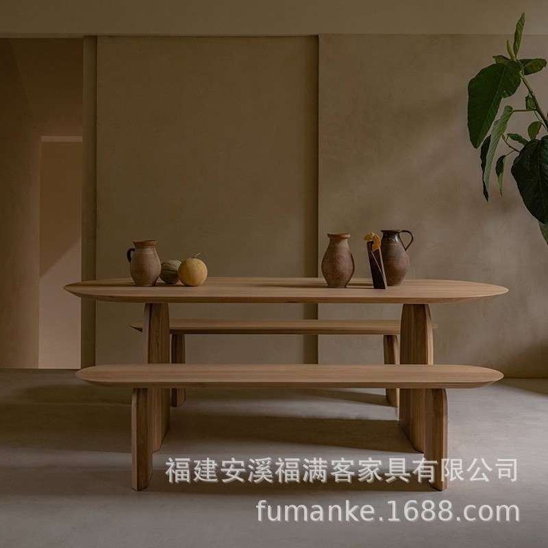 北欧现代简约实木餐桌小户型客厅轻奢岛台餐桌长桌复古民宿咖啡桌