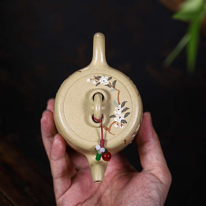宜兴紫砂壶手工本山绿泥泥绘彩绘双圈壶手绘小品茶具茶器家用