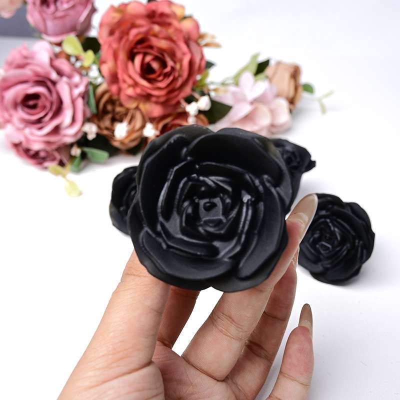 黑曜石玫瑰花雕刻件黑石原石打磨水晶工艺品家居桌面装饰摆件