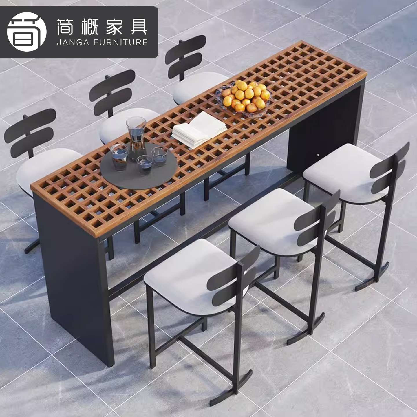 北欧别墅庭院高脚架椅休闲花园椅咖啡厅奶茶店酒吧吧台椅组合