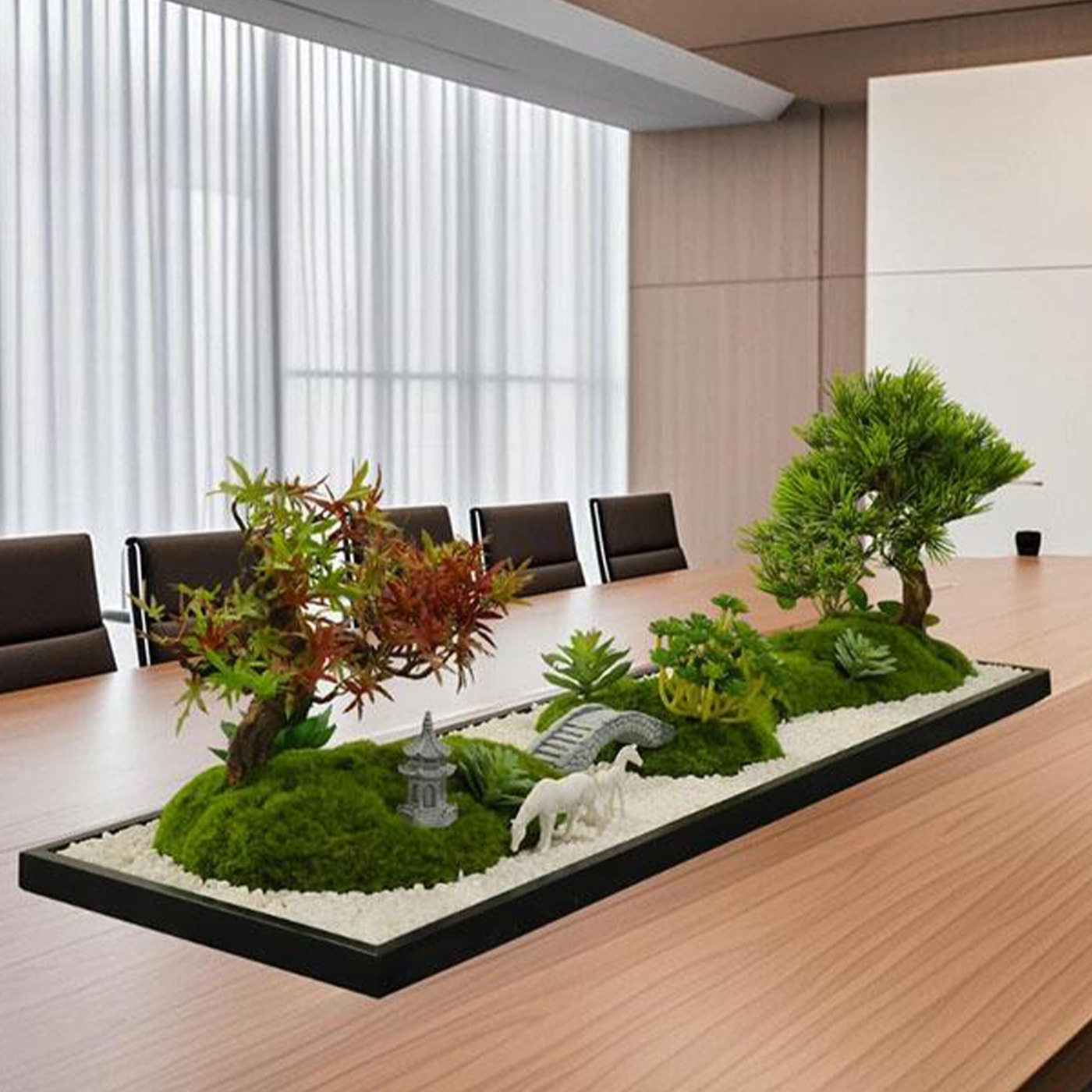 长桌迎客松树摆件会议桌摆花青苔微景观会议桌花装饰永生苔