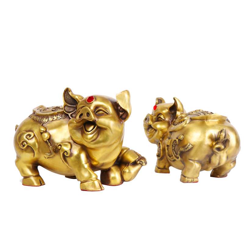 杨铜记铜 猪摆件金猪家居装饰品摆设工艺品福字猪 对猪 财福对猪