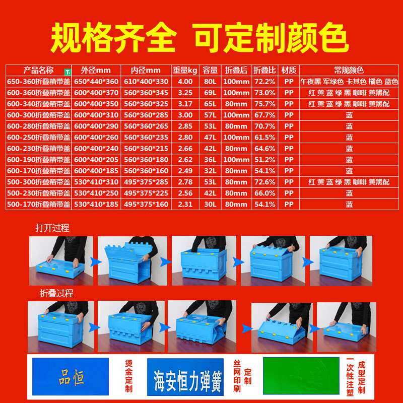 大号塑料折叠箱 周转箱带盖果蔬中转物流箱加厚车载汽配储物胶箱
