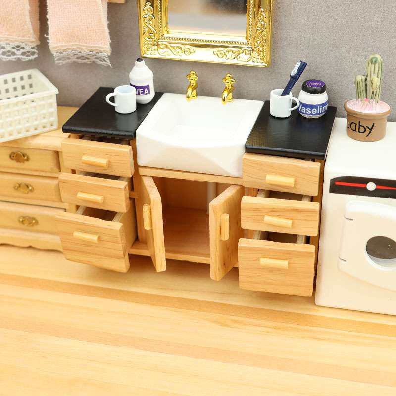 1:12娃娃屋dollhouse迷你家具洗手间浴室微场景摆件洗手台水槽