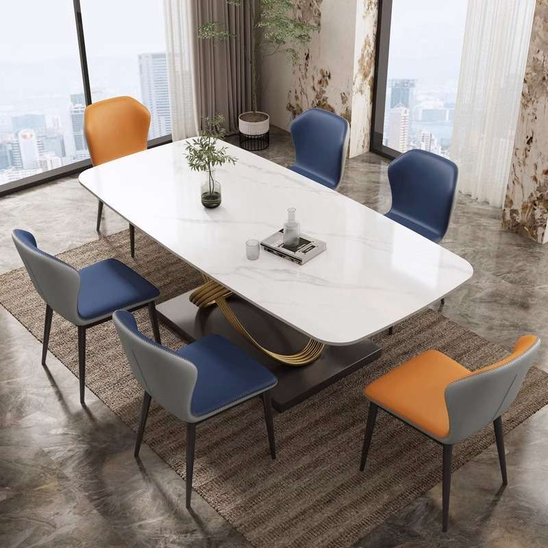 意式亮光岩板西餐桌椅子组合现代简约大小户型长方形餐桌餐厅餐桌