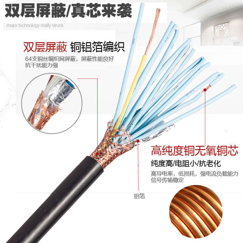 厂家直销纯铜电线电缆 RVVP14*1平方 控制线14芯屏蔽电缆 信号线