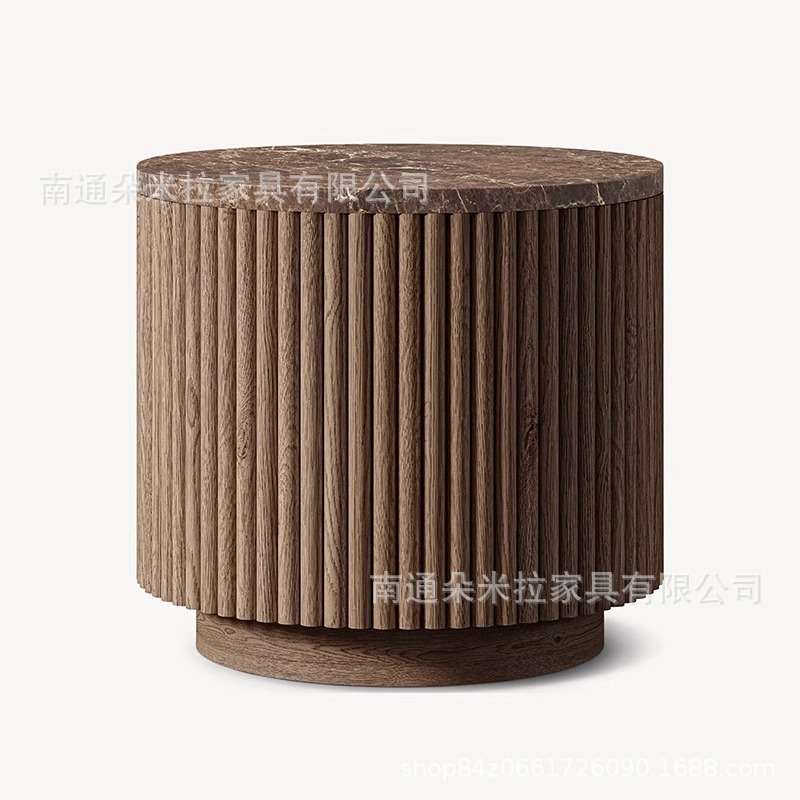 RH美式乡村简约圆形大理石桌面茶几高端简约复古边几