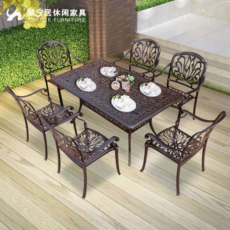 馨宁居铸铝桌椅欧式庭院花园阳台铁艺休闲家具露天户外桌椅七件套