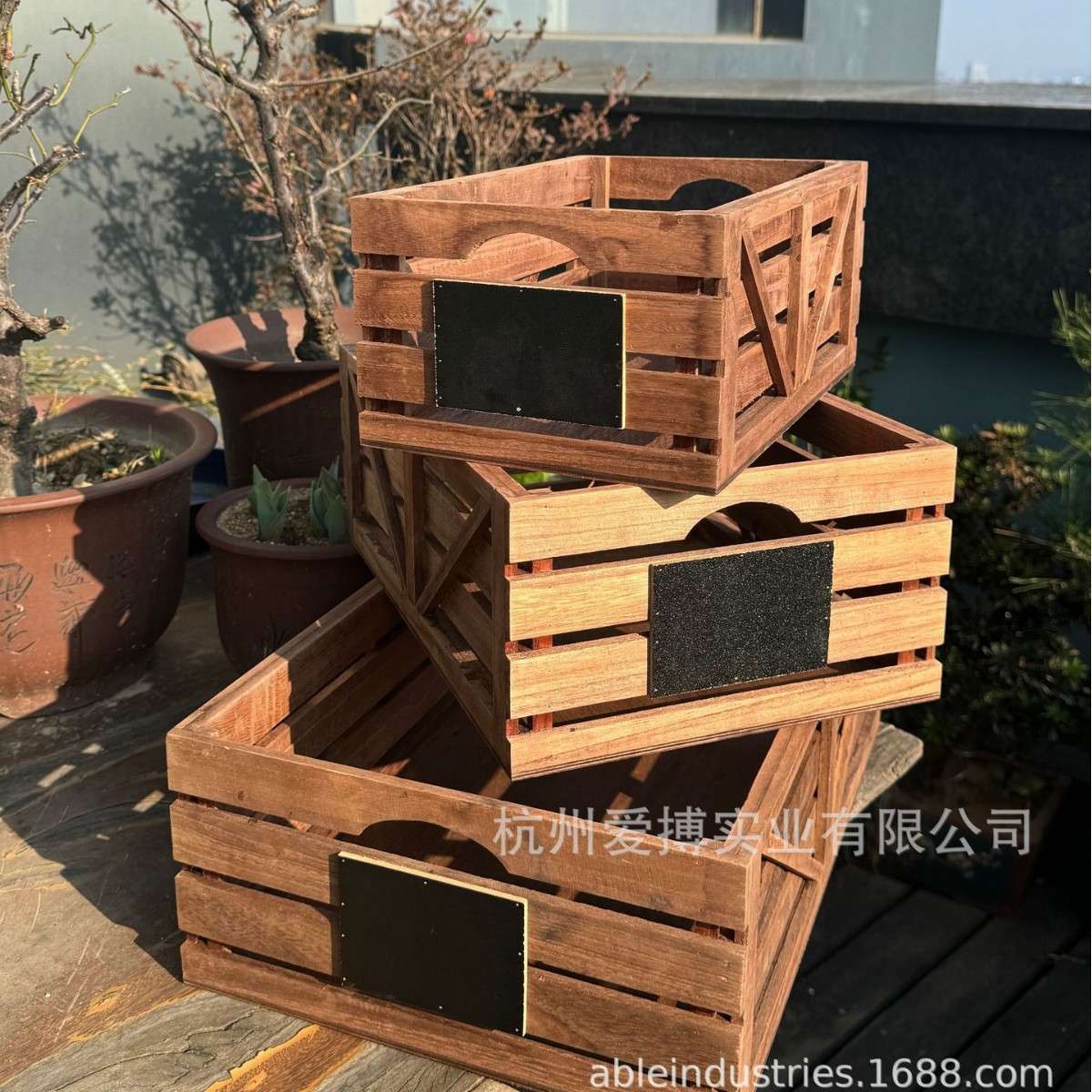 复古实木木箱装饰长方形木框箱超市陈列木条箱